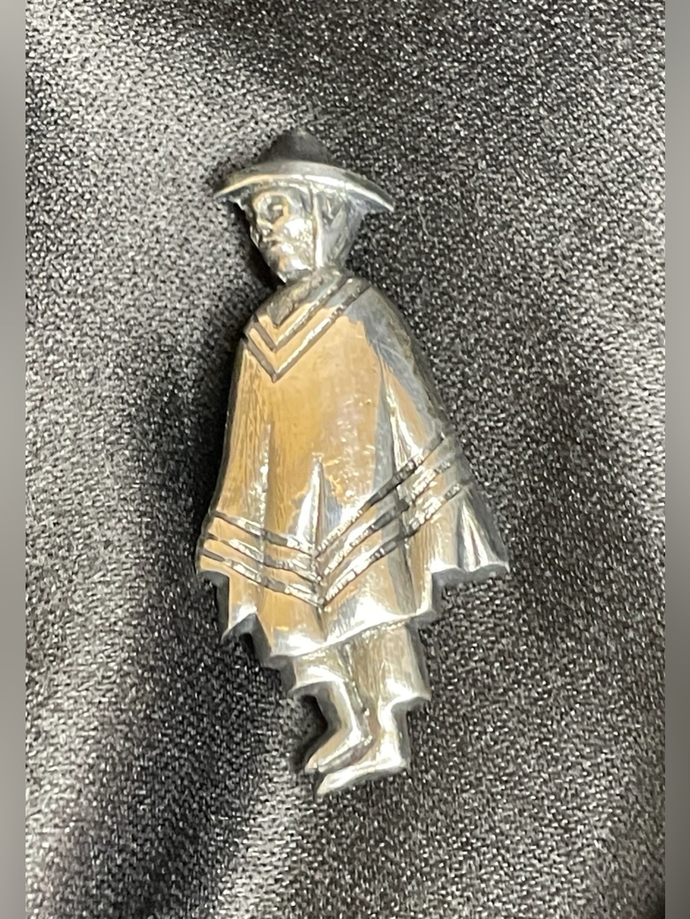 VINTAGE Sterling Silver Brooch of a Figure in Traditional Poncho and Hat